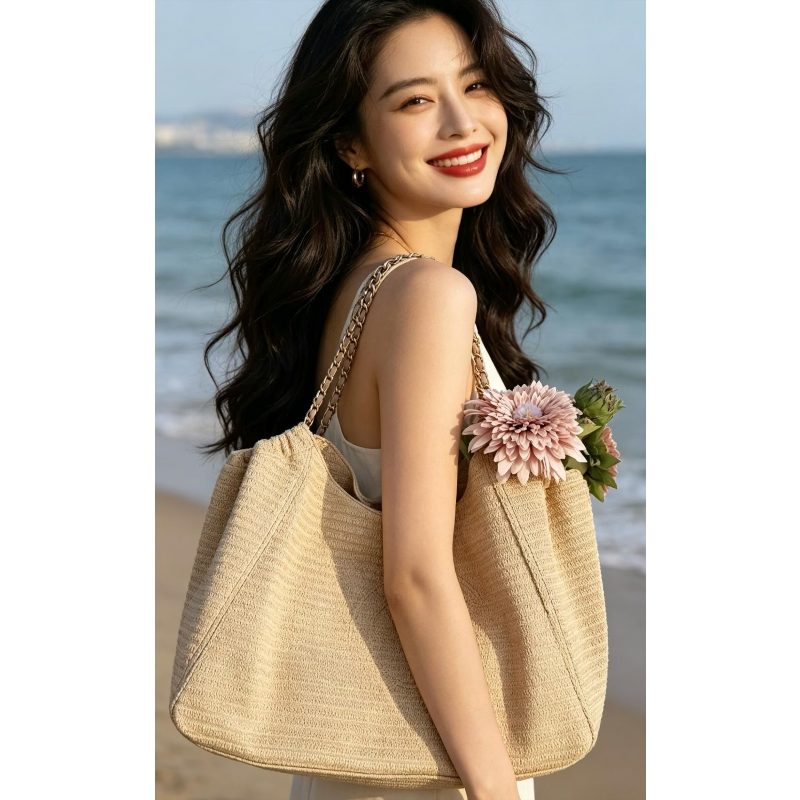 Women Bags Casual - Chain Raffia 2026 Summer Beach Straw