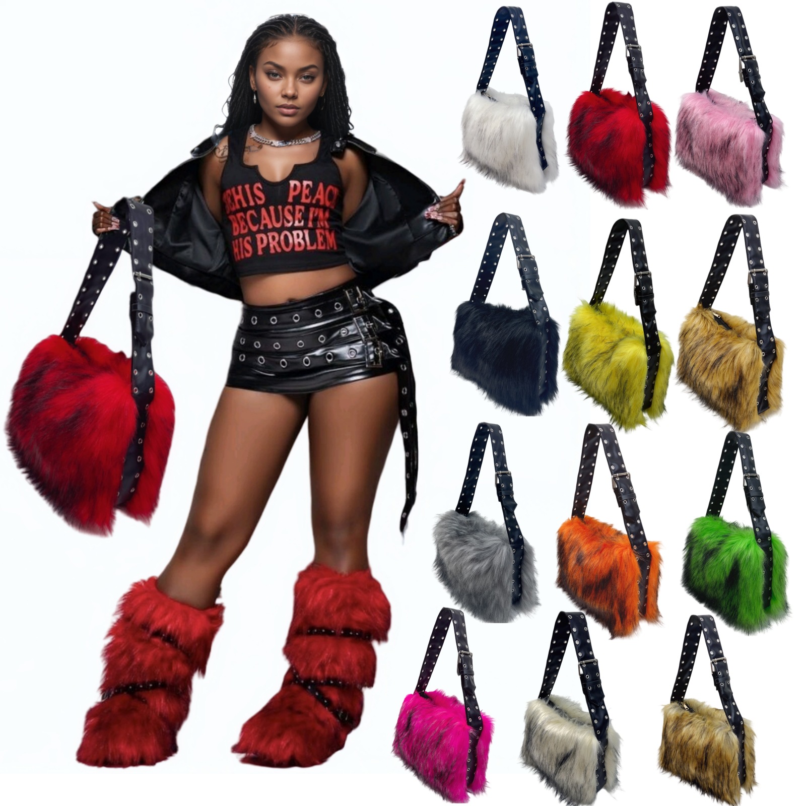 Women Bags Accessories - Y2K fox faux fur women's bag