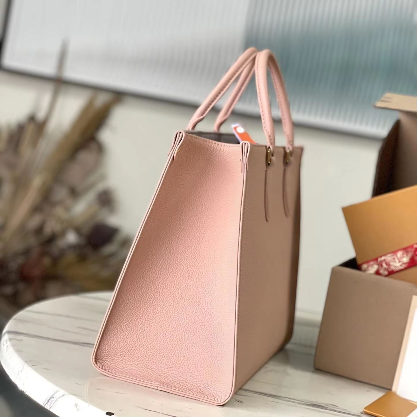 Top Handle Structured - Blush pink granular leather structured handbag